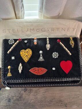 STELLA MCCARTNEY Limited Edition Falabella Stone Clutch Foldover Black with COA